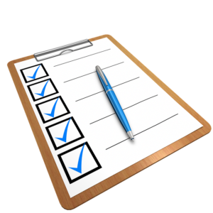 A checklist on a clipboard.